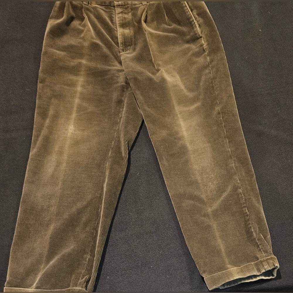Brooks Brothers Men's Elliot Thick Cut Corduroy Pleated Cuffed Brown Pants 34x30